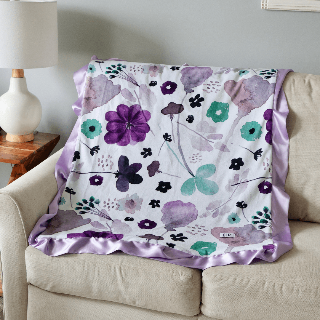 Blankets - Purple Mint Watercolour Floral - Gliz Design