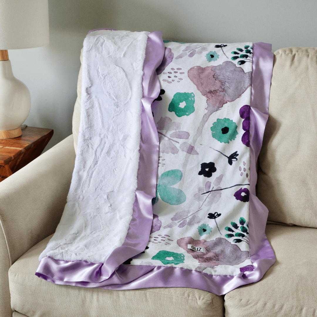 Blankets - Purple Mint Watercolour Floral - Gliz Design