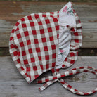 Ruffle Bonnet - Pink Florals and Checkered Red - Gliz Design