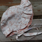 Ruffle Bonnet - White and Light Rust Florals - Gliz Design