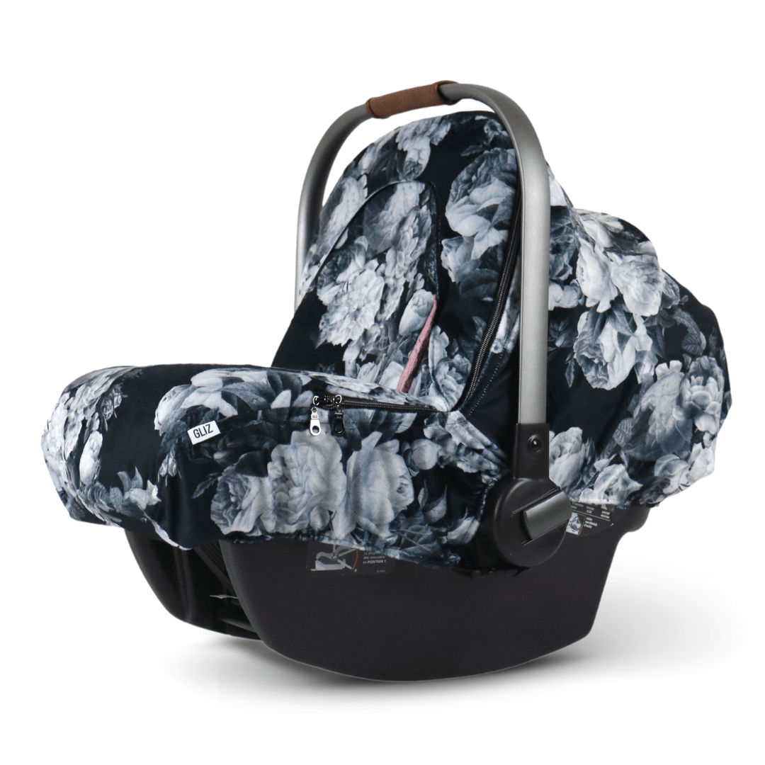 Gliz Design Winter Baby Car Seat Cover Monochrome Peonies